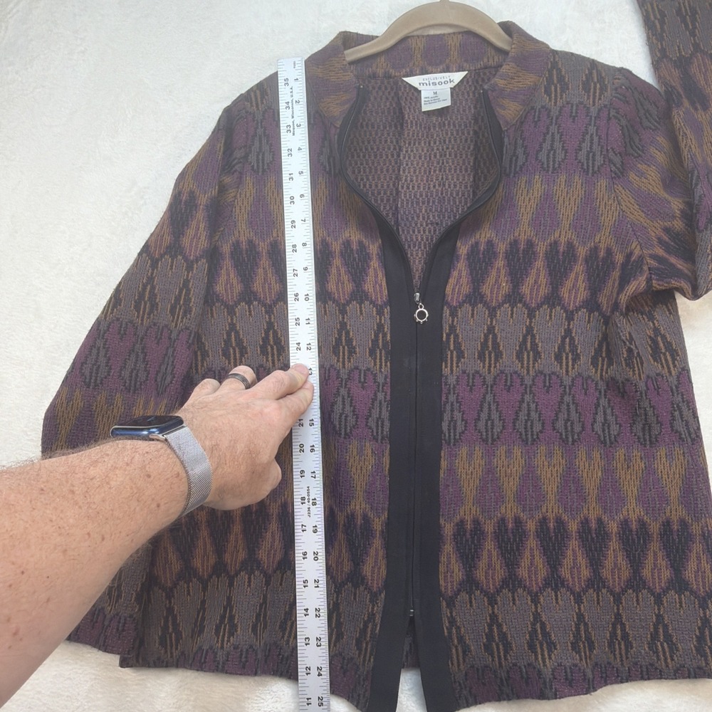 Misook Womens Knit Jacket Medium Geometric Zip Up Textured Boho Chic Art - Picture 3 of 6